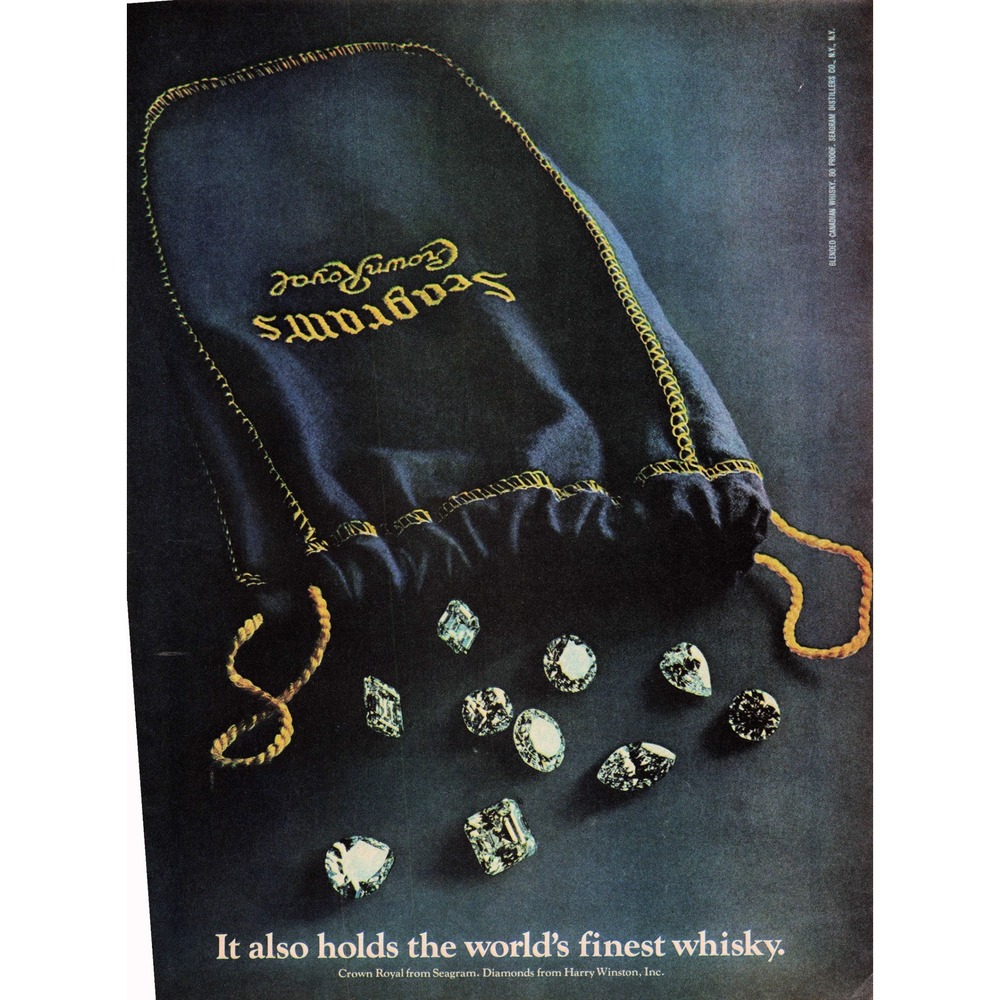 Vintage Seagrams Crown Royal Advertising Poster Blended Canadian Whisky Diamonds - Picture 1 of 1